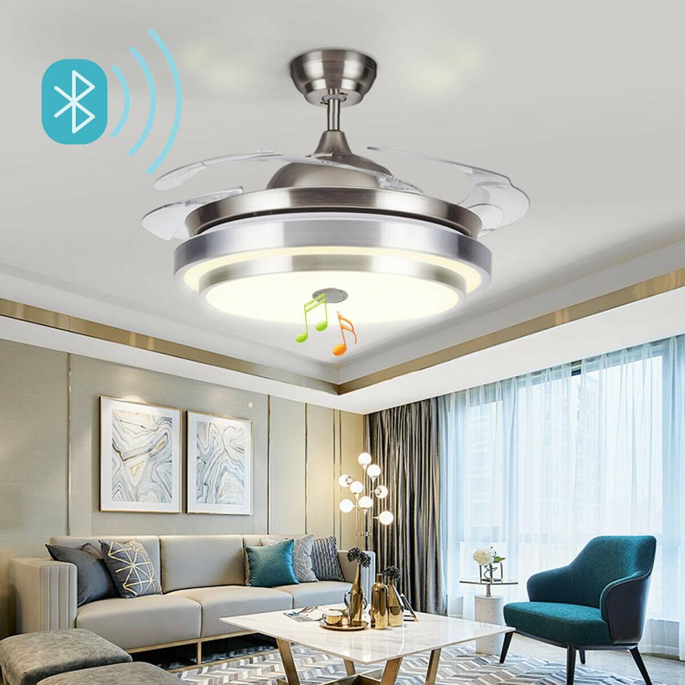 Retractable Ceiling Fan With Light And Bluetooth Speaker Pensber 