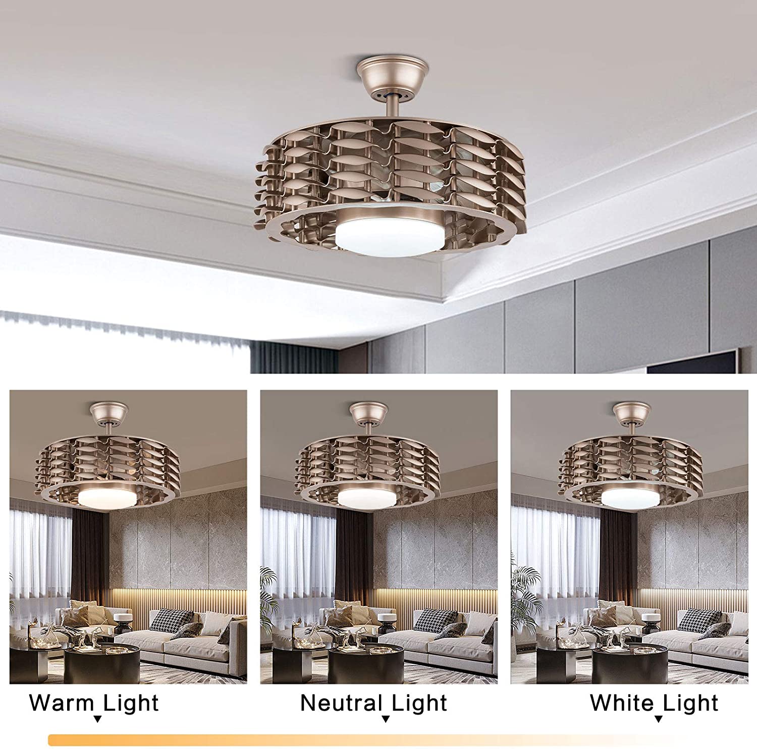 Bladeless Ceiling Fan with Lights- Reversible Lo brown Ceiling Fans ...