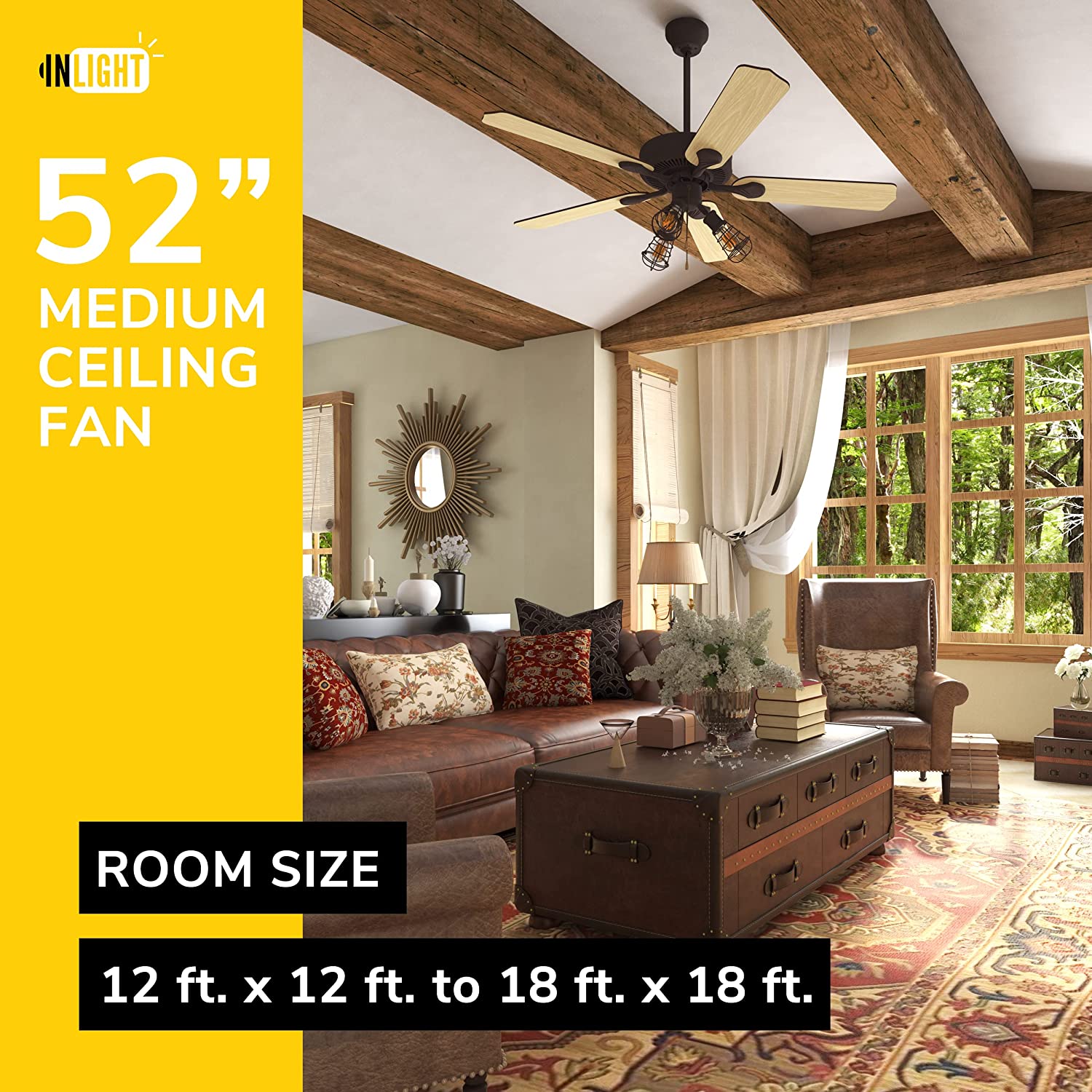 52 Rustic Industrial Style Ceiling Fan With Pull Ceiling Fans Pensber   510 B094JC9BNW 4 